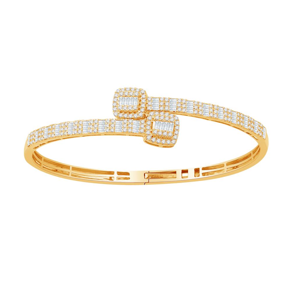 14 Karat Yellow Gold 1.53 Carat Diamonds Cushion Bypass Bangle - Picasso Gold & Diamond Jewelry