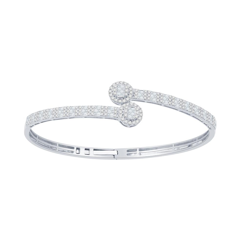 14 Karat White Gold 1.56 Carat Diamonds Round Bypass Bangle - Picasso Gold & Diamond Jewelry