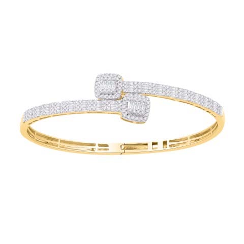 14 Karat Yellow Gold 2.50 Carat Diamonds (7.5 Inch) Cushion Bypass Bangle-1332204-YG - Picasso Gold & Diamond Jewelry