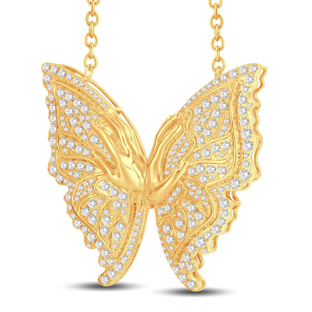10 Karat All Yellow Gold 1.87 Carat Diamonds Butterfly Necklace (18 INCH) - Picasso Gold & Diamond Jewelry
