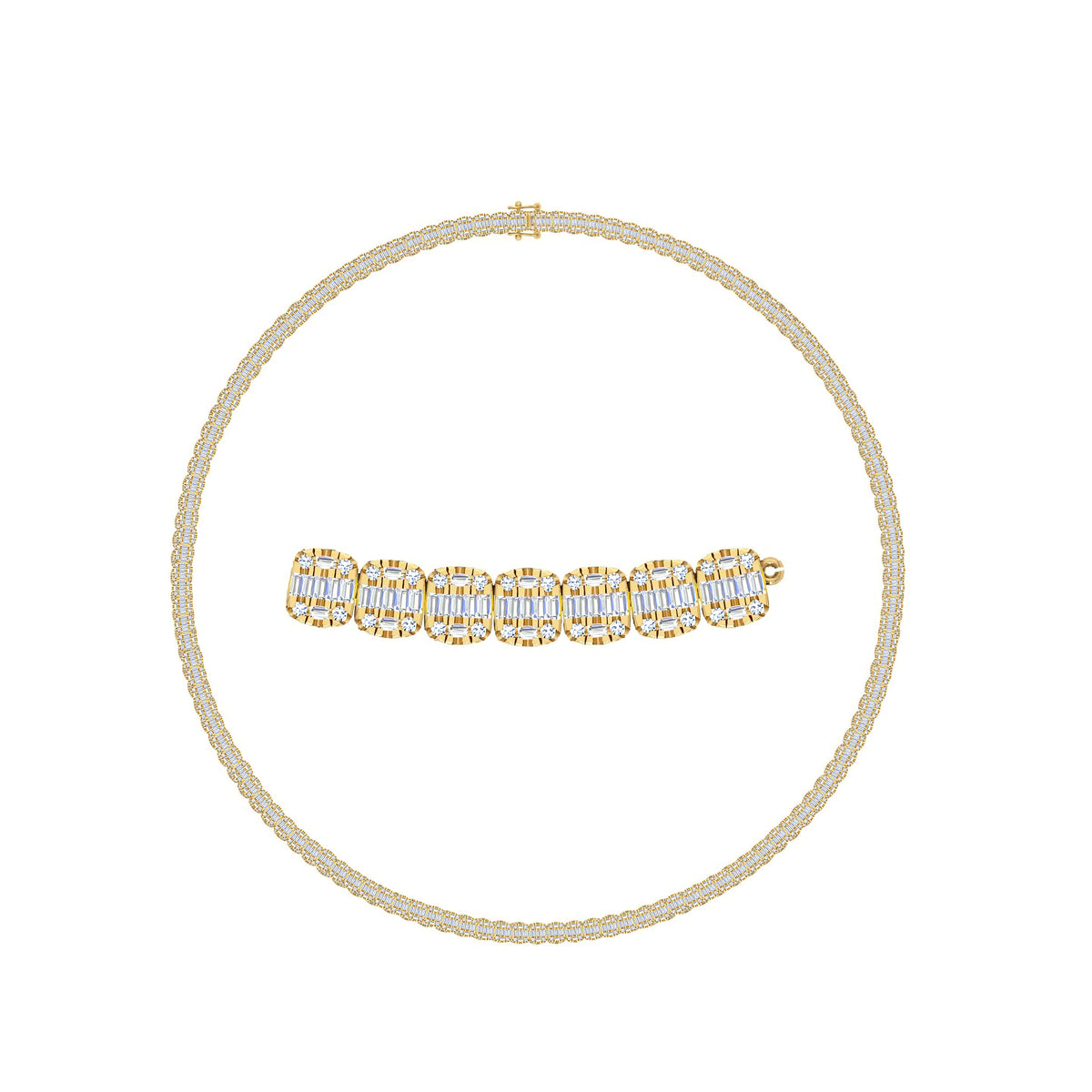 10 Karat Two-Tone (Yellow and White) Gold 8.50 Carat Diamonds Baguette Chain - Picasso Gold & Diamond Jewelry