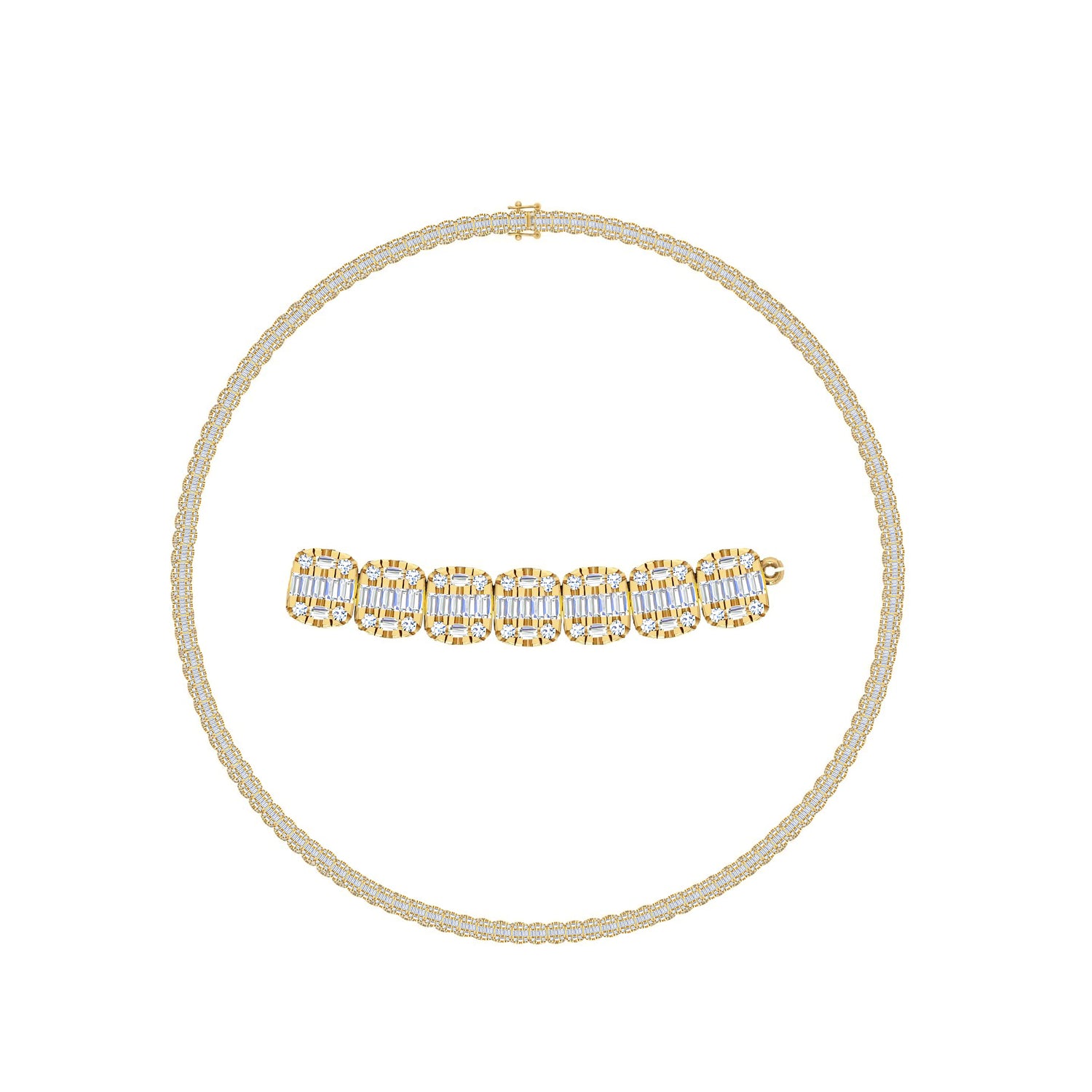 10 Karat Two-Tone (Yellow and White) Gold 8.50 Carat Diamonds Baguette Chain - Picasso Gold & Diamond Jewelry