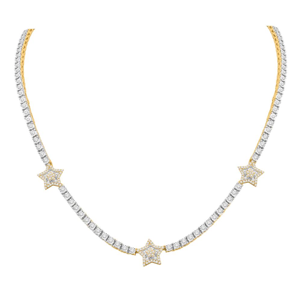 10 Karat Two-Tone (White and Yellow) Gold 2.87 Carat Diamonds Star Necklace - Picasso Gold & Diamond Jewelry