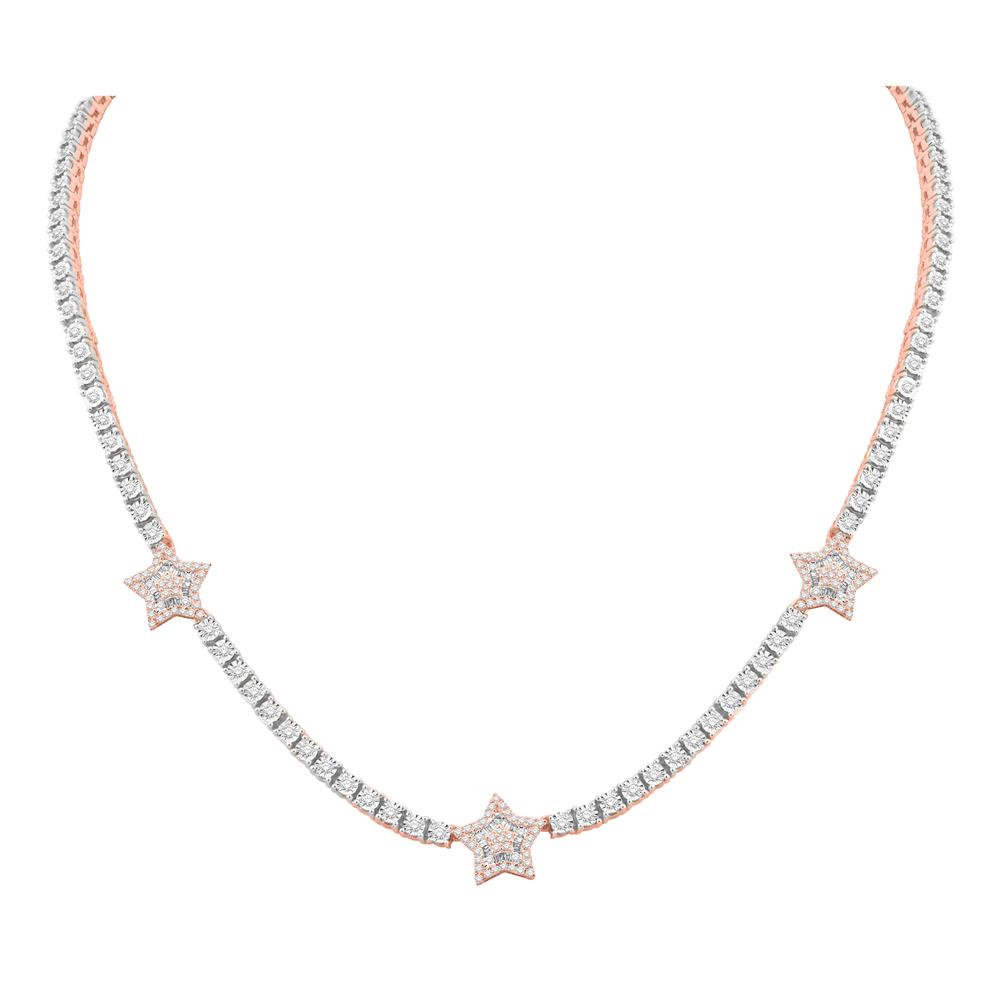 10 Karat Two-Tone (White and Rose) Gold 3.13 Carat Diamonds Star Necklace - Picasso Gold & Diamond Jewelry