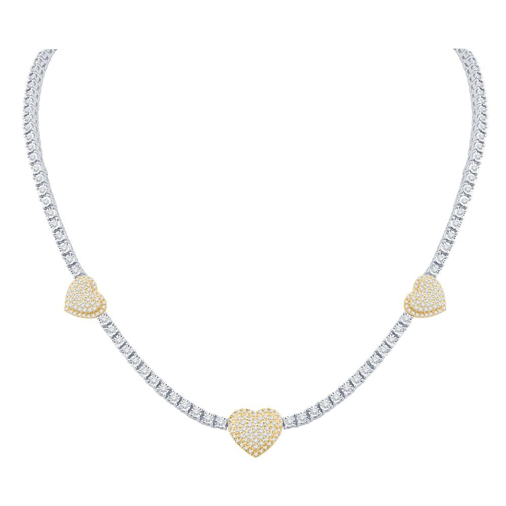 10 Karat Two-Tone (White and Yellow) Gold 3.15 Carat Diamonds Heart Necklace - Picasso Gold & Diamond Jewelry