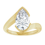 2 carat pear shape E color VS1 diamond solitaire engagement ring in 14K yellow gold half bezel setting