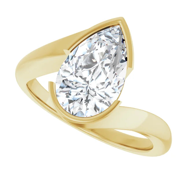 2.05 Carat Pear Shape Lab Diamond Solitaire Engagement Ring in 14K Yellow Gold | VS1 E Color Bezel Setting