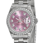 Certified pre-owned Rolex Datejust 26mm pink dial watch, caseback view.