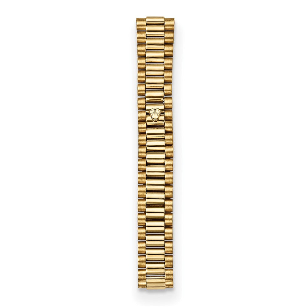 Certified pre-owned Rolex Datejust 26mm green dial watch, bracelet detail view.