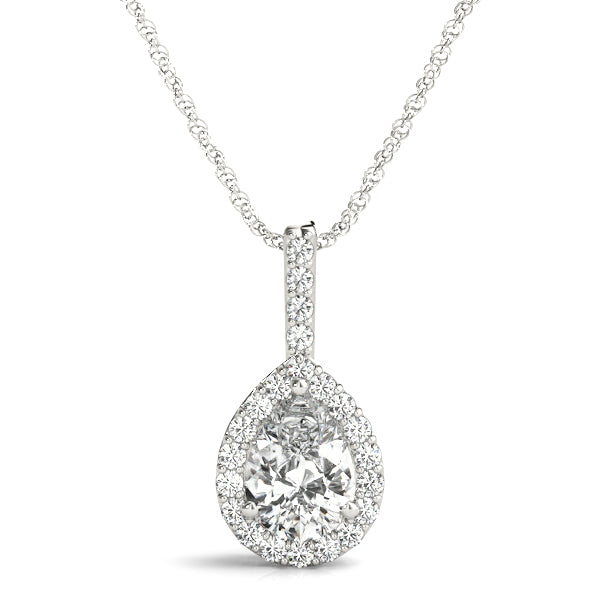1/2 ct tw Pear Lab Grown Diamond Halo Pendant in 14K White Gold