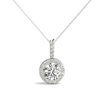 7/8 ct tw Round Lab Grown Diamond Halo Pendant in 14K White Gold