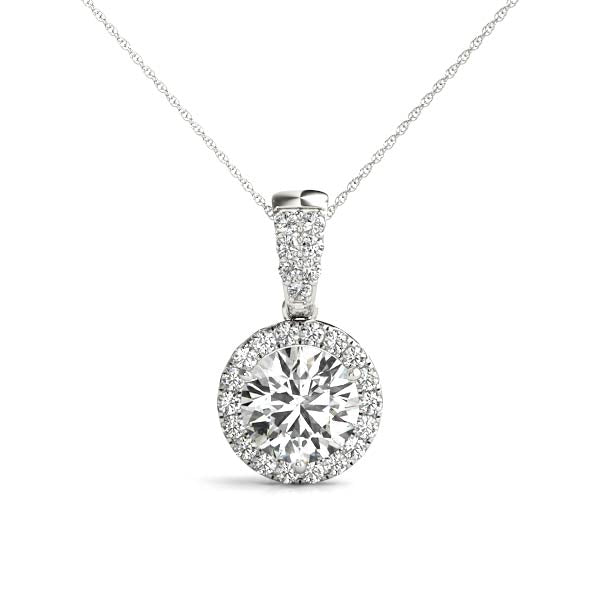 1/2 ct Round Lab Grown Diamond Halo Pendant Setting in 14K White Gold