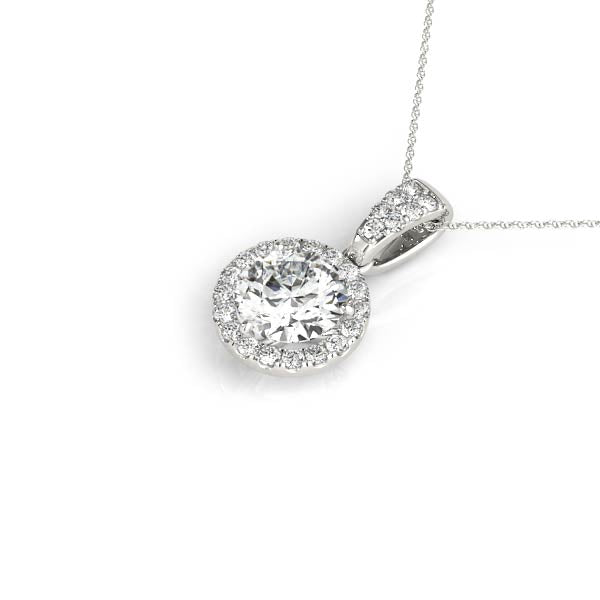 1/2 ct Round Lab Grown Diamond Halo Pendant Setting in 14K White Gold