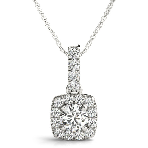 1 ct tw Round Lab Grown Diamond Halo Pendant in 14K White Gold