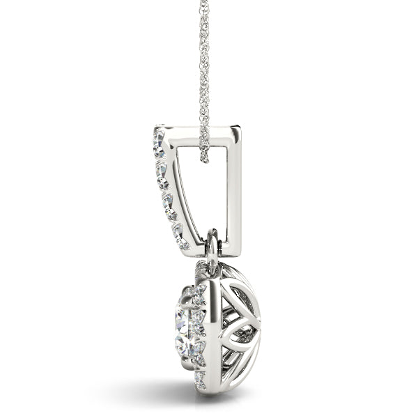 1 ct tw Round Lab Grown Diamond Halo Pendant in 14K White Gold