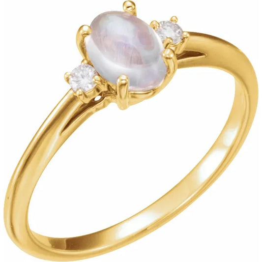 14K Yellow Natural Rainbow Moonstone &amp; .06 CTW Natural Diamond Ring