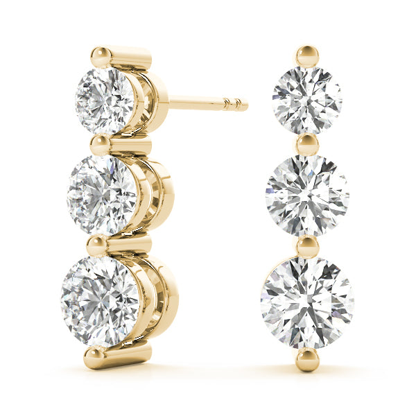 1/2 ct tw Lab Grown Diamond Three-Stone Earrings in 14K Yellow Gold