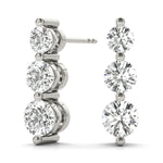 1/2 ct tw Lab Grown Diamond Three-Stone Earrings in 14K White Gold