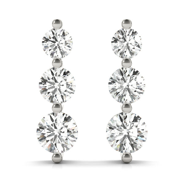 1/2 ct tw Lab Grown Diamond Three-Stone Earrings in 14K White Gold