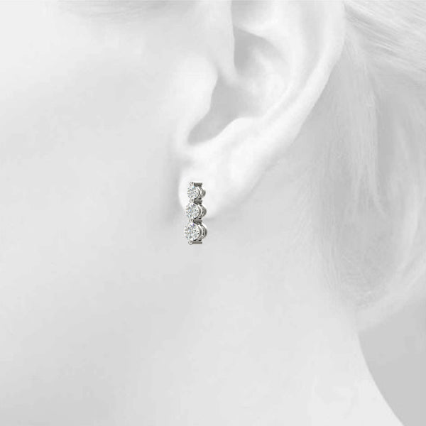 1/2 ct tw Lab Grown Diamond Three-Stone Earrings in 14K White Gold