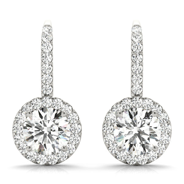 1 ct Round Lab Grown Diamond Halo Earrings Setting in 14K White Gold