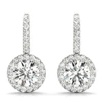 1 ct Round Lab Grown Diamond Halo Earrings Setting in 14K White Gold