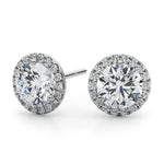 1 ct Round Lab Grown Diamond Halo Earrings Setting in 14K White Gold