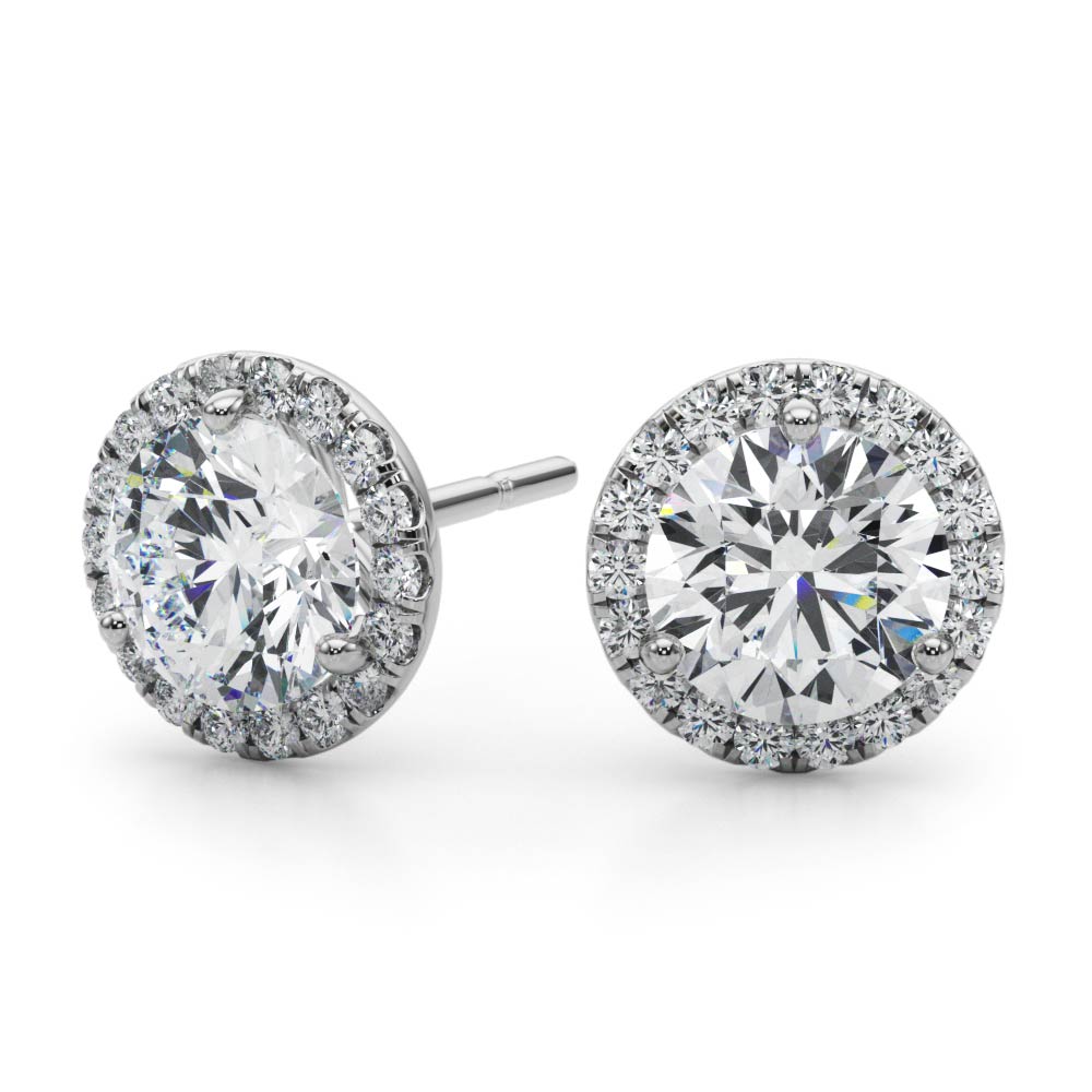 1 1/2 ct Round Lab Grown Diamond Halo Earrings Setting in 14K White Gold