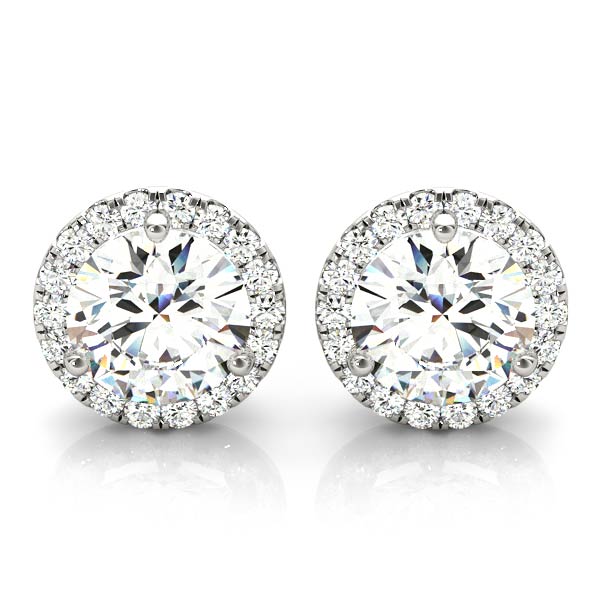 1 ct Round Lab Grown Diamond Halo Earrings Setting in 14K White Gold