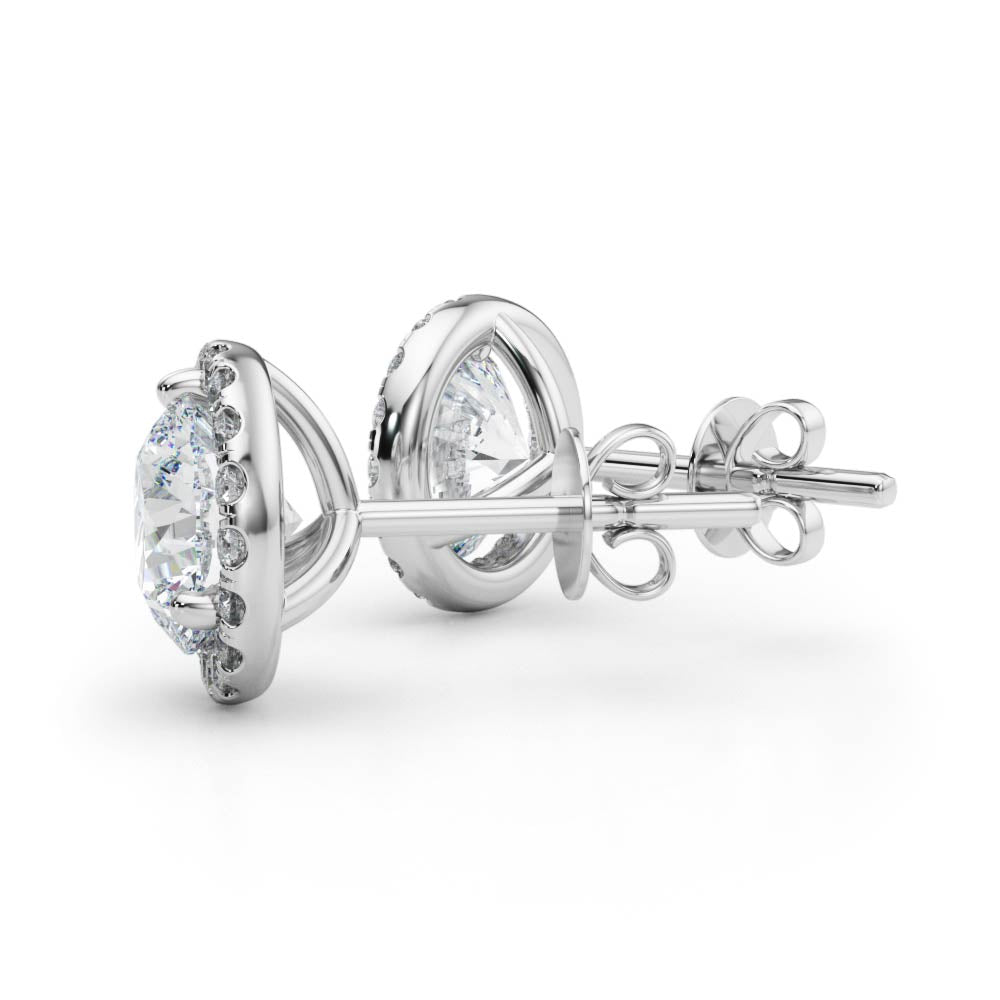 1 ct Round Lab Grown Diamond Halo Earrings Setting in 14K White Gold