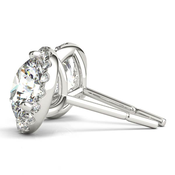 1 ct Round Lab Grown Diamond Halo Earrings Setting in 14K White Gold