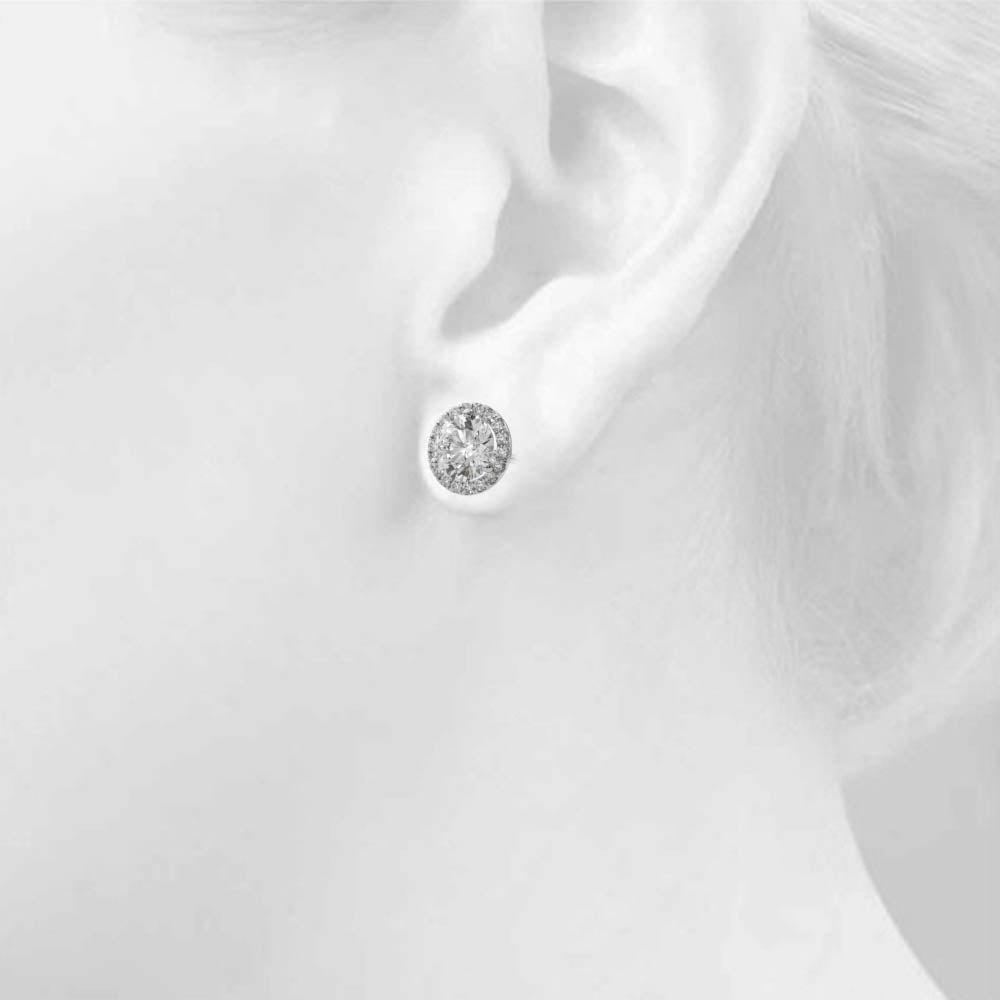 1 ct Round Lab Grown Diamond Halo Earrings Setting in 14K White Gold