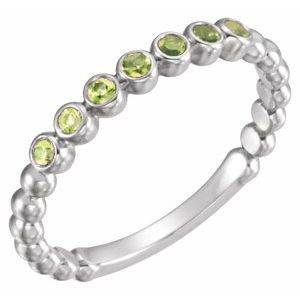 14K White Natural Peridot Stackable Ring
