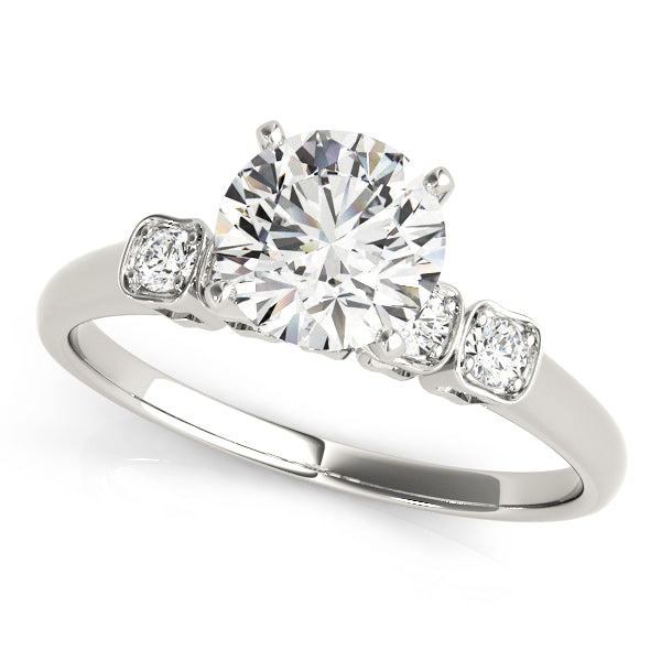Round Lab Grown Diamond Side-Stone Engagement Ring in 14K gold and platinum