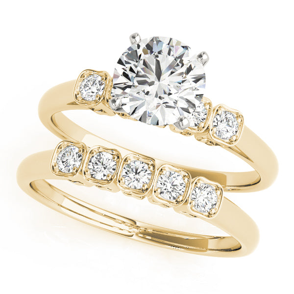 Round Lab Grown Diamond Side-Stone Engagement Ring — Picasso Gold & Diamond