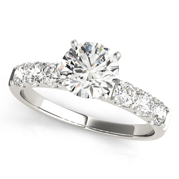 Round Lab Diamond Pavé Band Engagement Ring in 14K gold and platinum