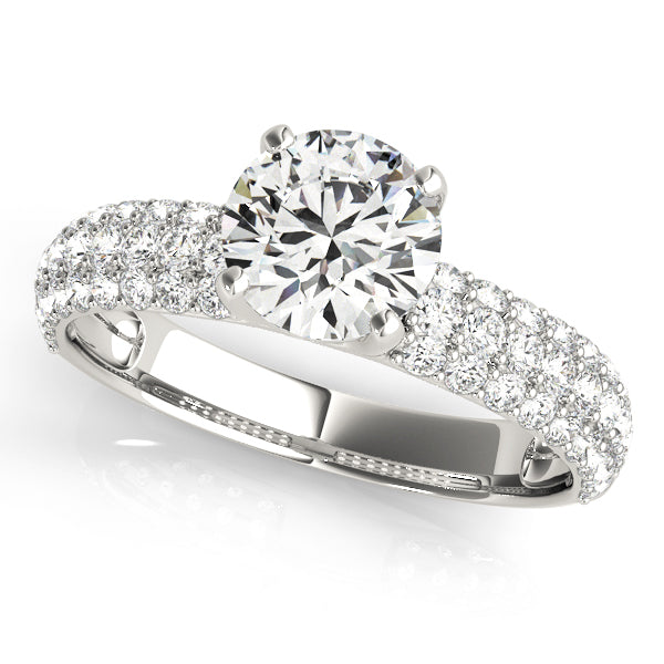 Round Lab Grown Diamond Pavé Engagement Ring in 14K gold and platinum
