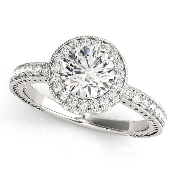 Round Lab Diamond Halo Engagement Ring – Pavé Halo in 14K gold and platinum