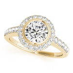 Round Lab Grown Diamond Halo Ring with Side Stones — Picasso Gold & Diamond