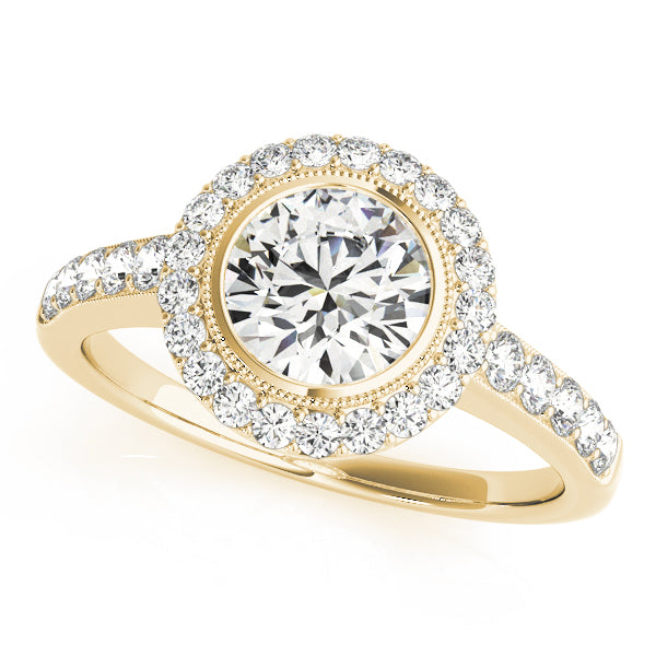 Round Lab Grown Diamond Halo Ring with Side Stones — Picasso Gold & Diamond
