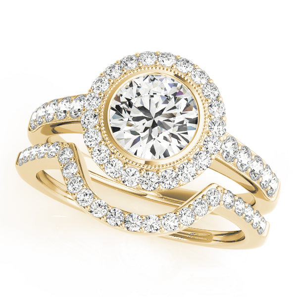 Round Lab Grown Diamond Halo Ring with Side Stones — Picasso Gold & Diamond