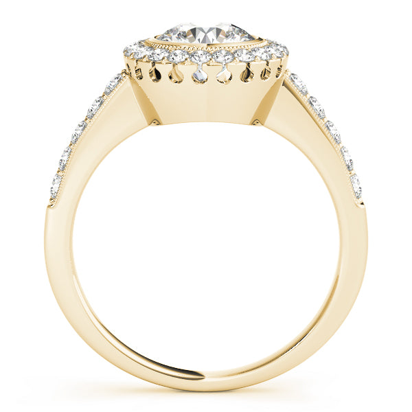 Round Lab Grown Diamond Halo Ring with Side Stones — Picasso Gold & Diamond