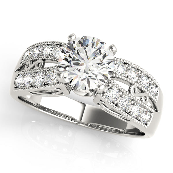 Round Lab Diamond Vintage Engagement Ring in 14K gold and platinum