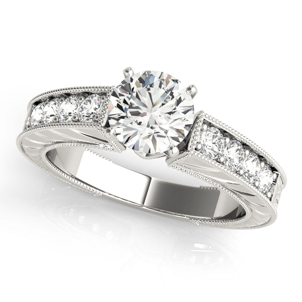 Round Lab Grown Diamond Vintage Milgrain Ring in 14K gold and platinum
