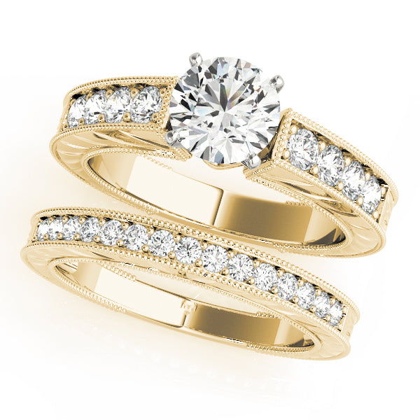 Round Lab Grown Diamond Vintage Milgrain Ring — Picasso Gold & Diamond