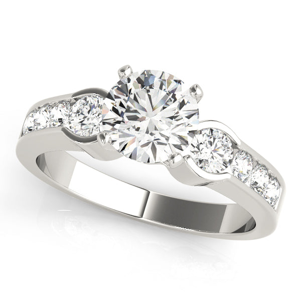 Round Lab Grown Diamond Three-Stone Engagement Ring in 14K gold and platinum