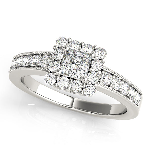 Cushion Halo Lab Grown Diamond Engagement Ring in 14K gold and platinum