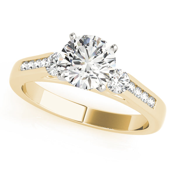Round Lab Diamond Three-Stone Ring with Pavé — Picasso Gold & Diamond