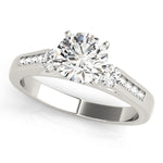 Round Lab Diamond Three-Stone Ring with Pavé in 14K gold and platinum