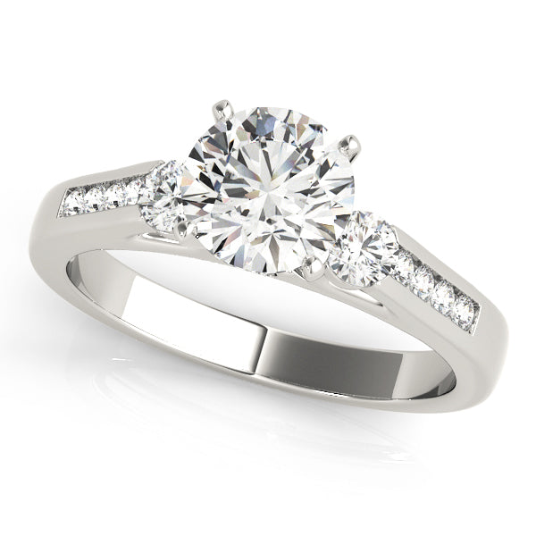 Round Lab Diamond Three-Stone Ring with Pavé in 14K gold and platinum